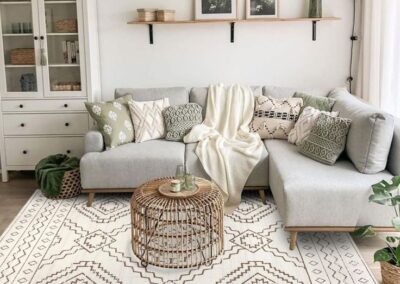 Salón pequeño y acogedor con elementos de decoración minimalistas y modernos.